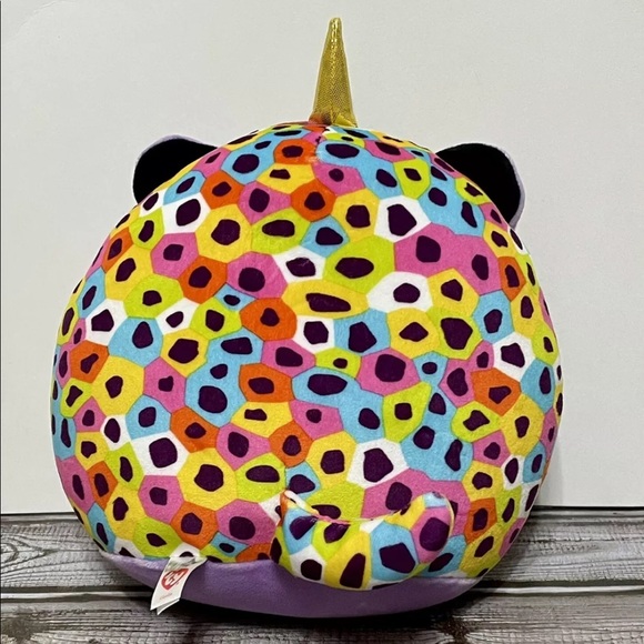 2021 TY Squish-a-Boos GISELLE Rainbow Unicorn Leopard Cushion Pillow Plush - Picture 2 of 3